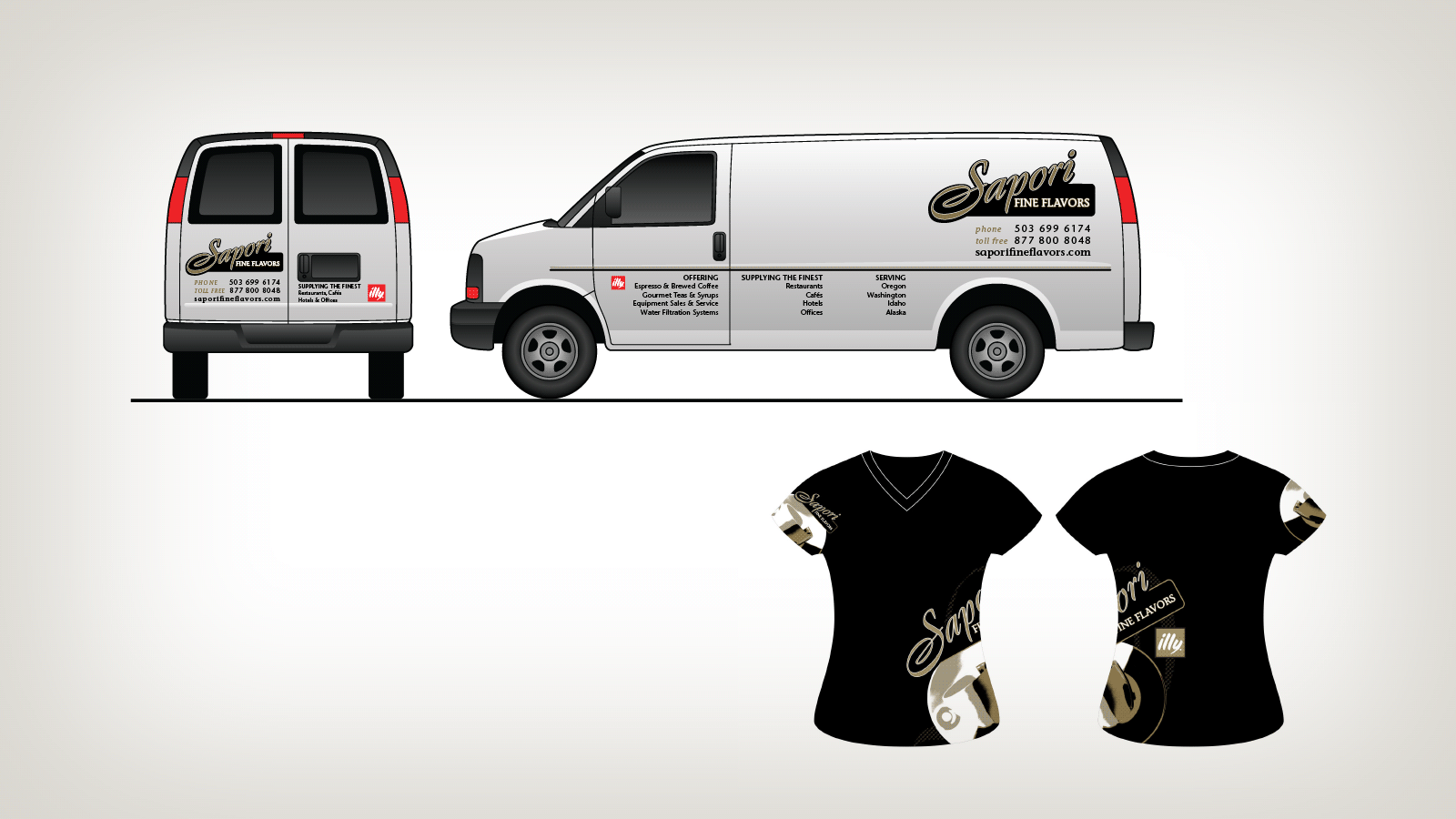Vehicle graphics and tee-shirts for Sapori Fine Flavors