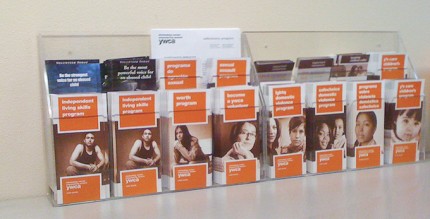 ywca-brochures-rack Redesigned brochures have better impact.
