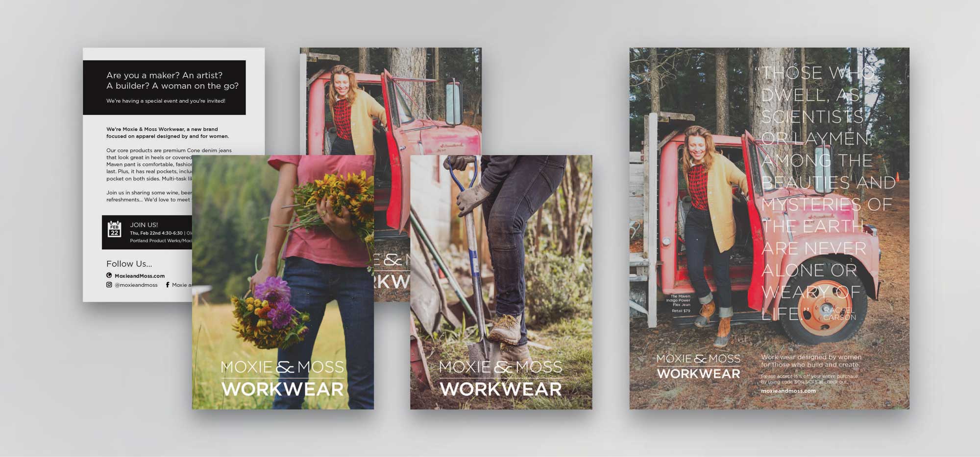Postcards, Ad for Moxie and Moss Workwear